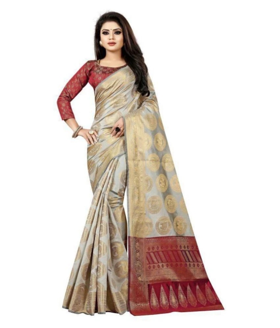 Gazal Fashions - Beige Banarasi Silk Saree With Blouse Piece (Pack of 1)