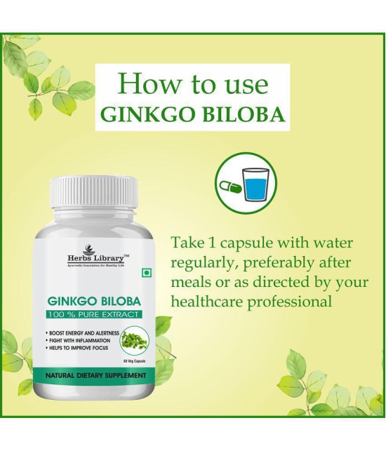 Herbs Library Ginkgo Biloba for Better Concentration, Memory & Learning 60 Capsules Each (Pack of 2)