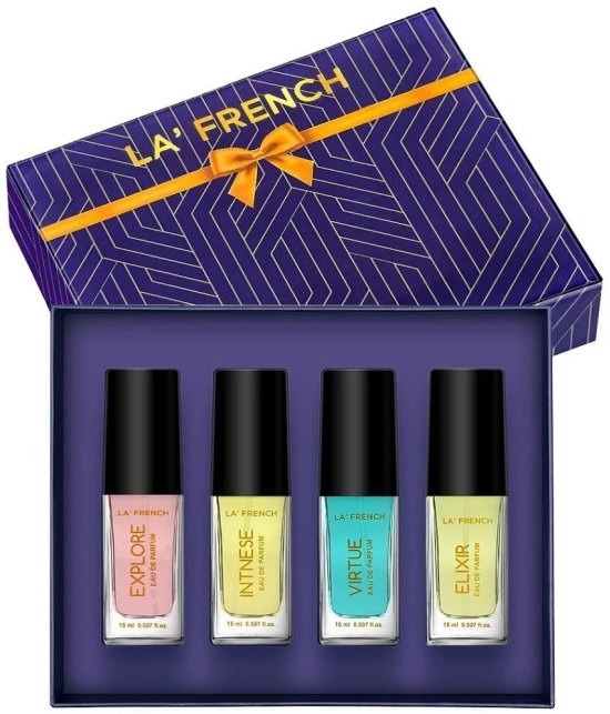 LA FRENCH Eau De Parfum (EDP) Fruity,Fresh,Floral Strong -Fragrance For Men,Women ( Pack of 4 )