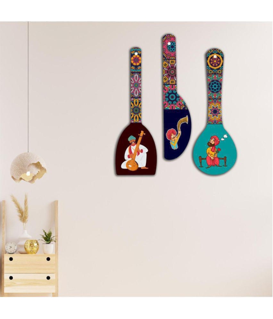 Saf Wood Spoon Shape Designer Designer Shape Decoratives Panel Multi - Pack of 3