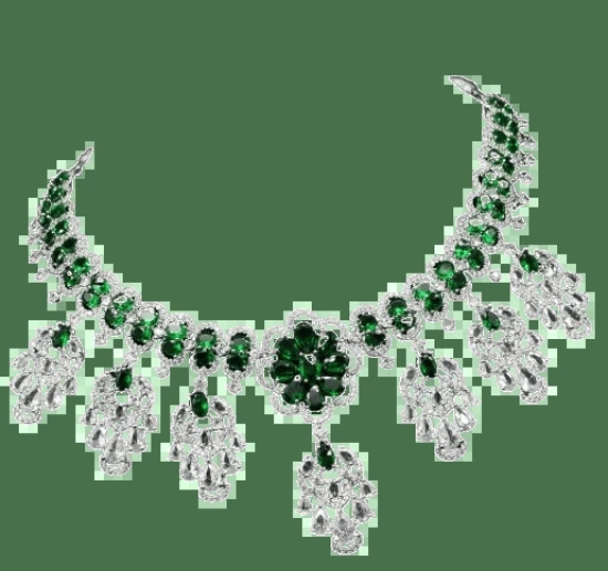 Green and White Rhinestone Necklace and Earrings Set