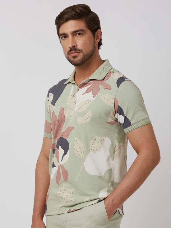 Light Green Floral Print Slim Fit Polo