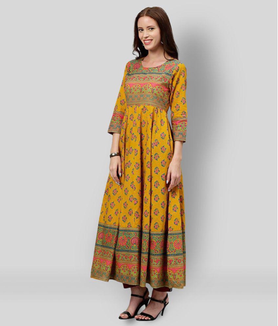 KIPEK - Yellow Cotton Women's Anarkali Kurti ( Pack of 1 ) - L