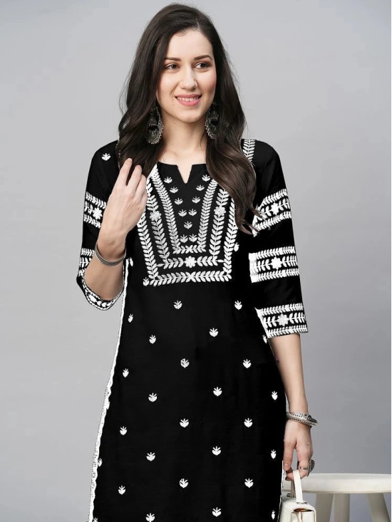 Kapadia Rayon Embroidered Straight Womens Kurti - Black ( Pack of 1 ) - None