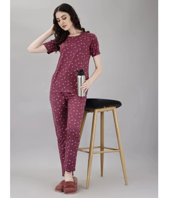 Smarty Pants Wine Cotton Womens Nightwear Nightsuit Sets ( Pack of 1 ) - None