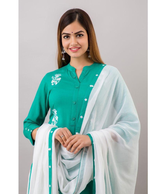 MAUKA - Turquoise Straight Rayon Women's Stitched Salwar Suit ( Pack of 1 ) - None