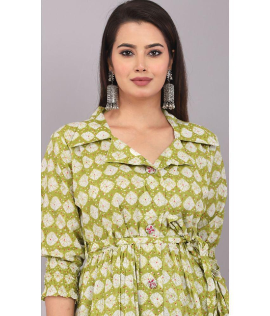 HIGHLIGHT FASHION EXPORT - Green Shirt Style Cotton Womens Stitched Salwar Suit ( Pack of 1 ) - None