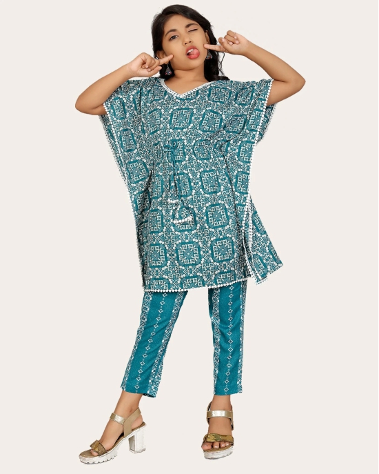 Girls Fashionable Ethnic Set Kaftan & Bottom Set And Like Kaftan Dress Kurti-Blue / 12 - 13 Years