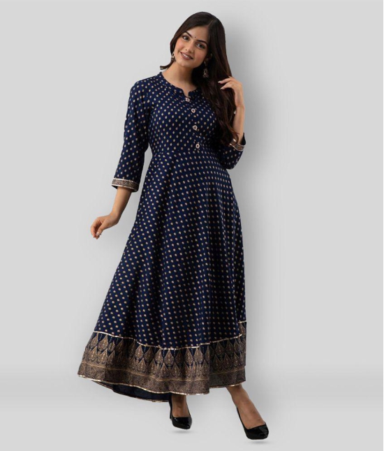 Lee Moda - Blue Rayon Women's Anarkali Kurti ( Pack of 1 ) - XL