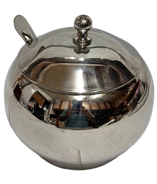 Dynore Round Matka Ghee Pot Steel Silver Oil Container ( Set of 1 ) - Silver