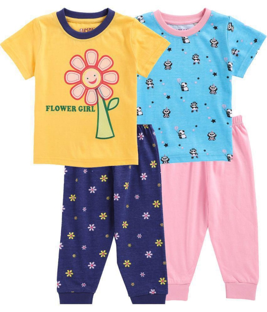 BUMZEE Yellow & Blue Half Sleeve Baby Girls T-Shirt & Pajama Set Pack Of 2 Age - 3-6 Months - None