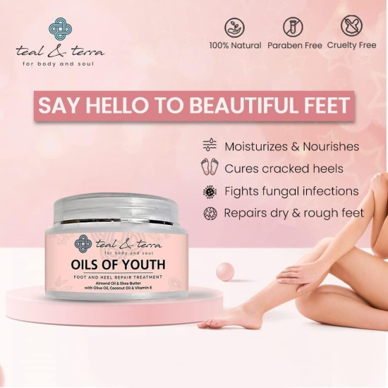 Teal & Terra Foot and Heel Repair Cream | Cracked Feet Cure, Fungal Infection Relief | Almond Oil & Shea Butter | Reduce Fine Lines | Paraben & Cruelty Free (50g)