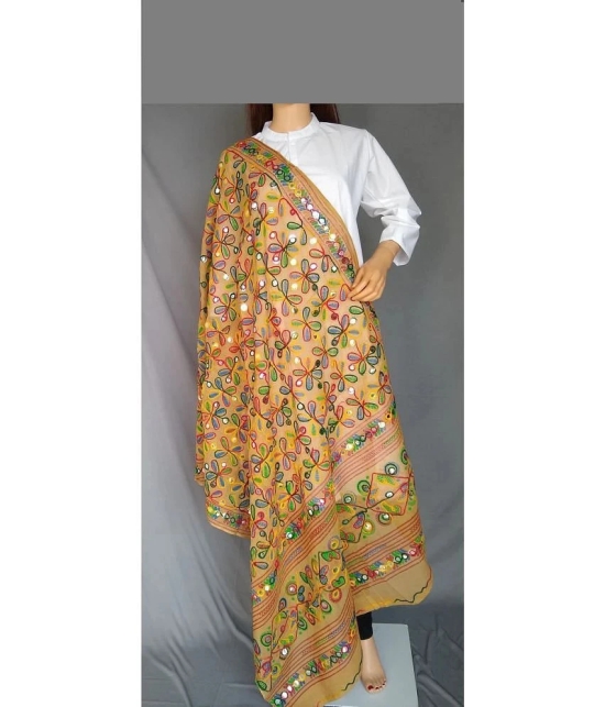 Apratim Beige Cotton Aari Embroidered Dupatta - Single