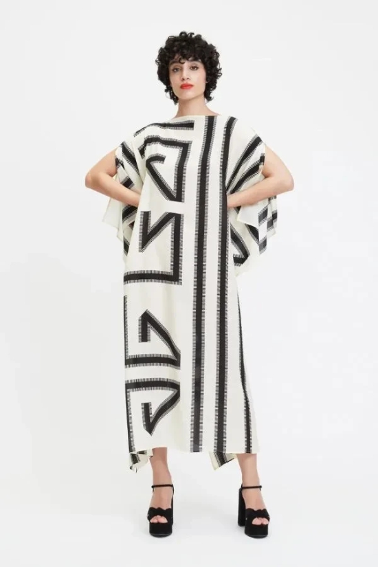 White & Black Kaftan Dress