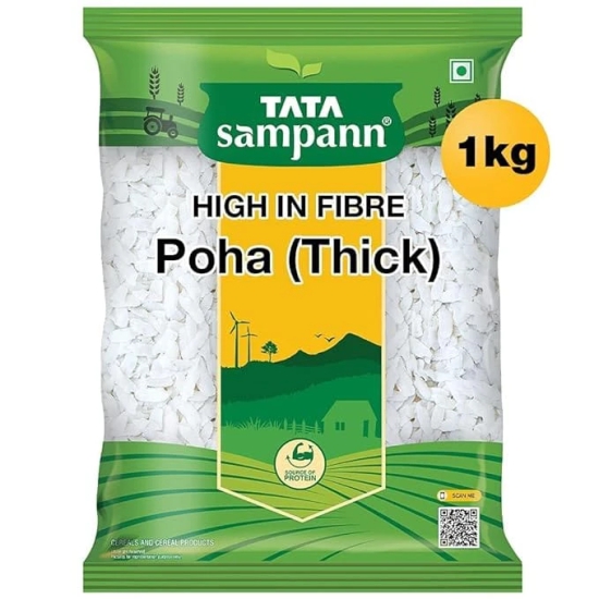 Tata Sampann | High in Fibre Popular Poha (Thick) | 1 Kg Pack