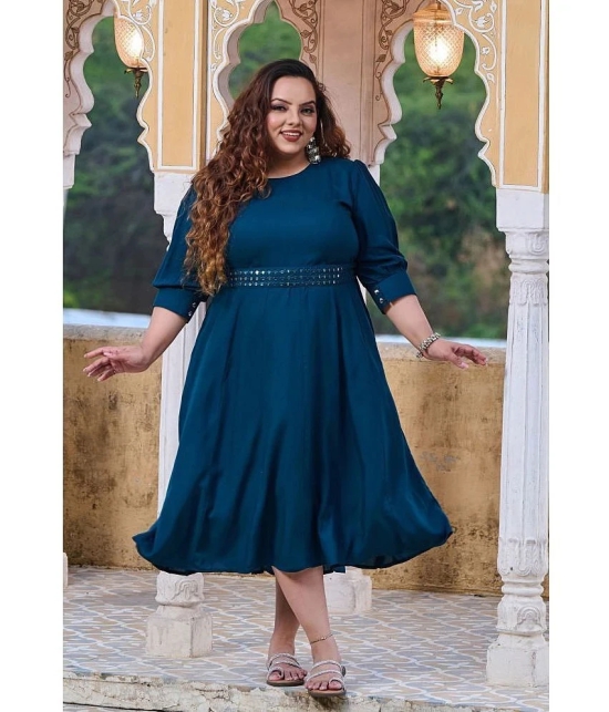 PrettyPlus by Desinoor.com Rayon Solid Midi Womens Fit & Flare Dress - Teal ( Pack of 1 ) - None