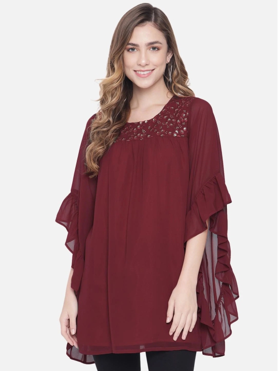 ALL WAYS YOU PRIVATE LIMITED Poly Crepe Fabric Western Wear With Half Sleeves & Round Neck Red L