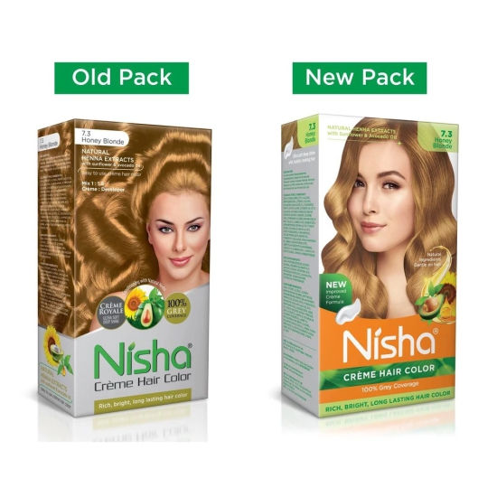 Nisha Creme Hair Color Combo Pack 7.3 Honey Blonde (120g Box & 40g Pouch), Permanent Hair Colour for Women & Men