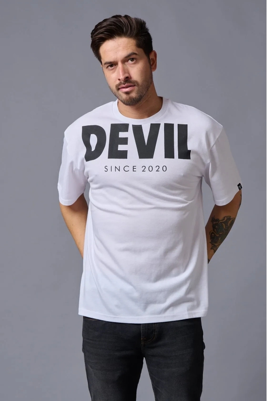 Devil Since 2020 (in Black) Printed White Oversized T-Shirt for Men 5XL