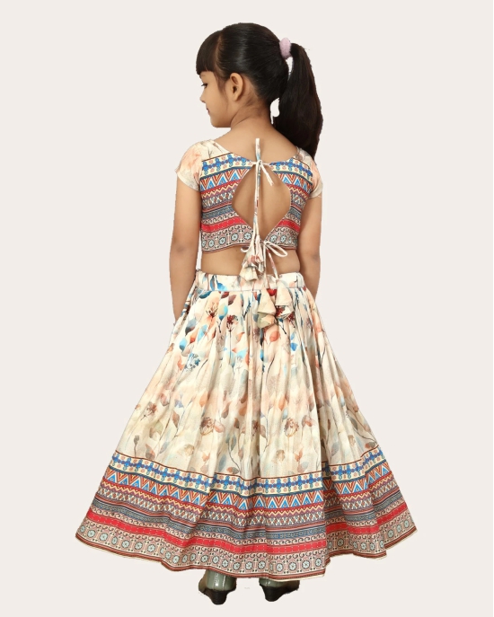 Kids Girls Multi Color Rayon Silk Bandhani Printed Lehenga Choli | Girls Ethnic Wear: Printed Lehenga Choli Set-White / 7 Years-8 Years