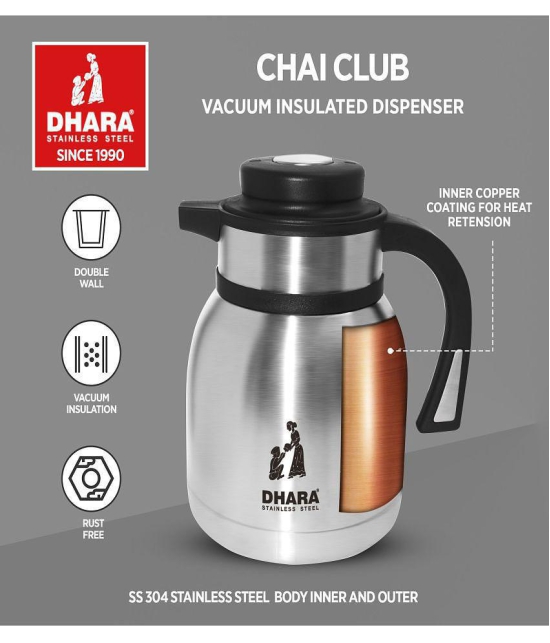 Dhara Stainless Steel CHAI CLUB 1.2 L Steel Carafe 1200 ml - Silver