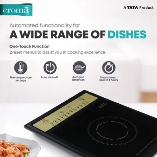 Croma 1200W Induction Cooktop with 7 Preset Menus