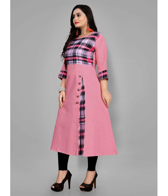 RIAANA - Pink Cotton Blend Women's Front Slit Kurti ( Pack of 1 ) - None