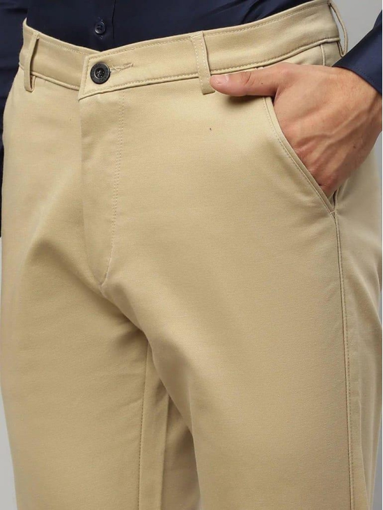 Rodamo  Men Beige Slim Fit Trousers