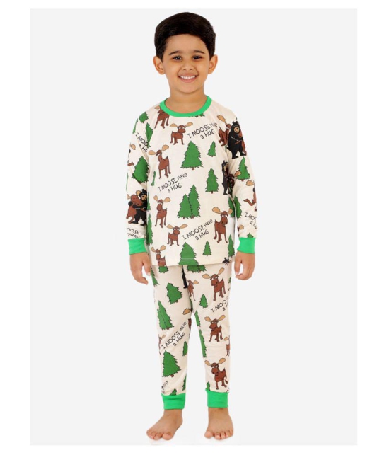 Lazy Shark Boys Cream-Coloured  Green Printed Night Suit - None