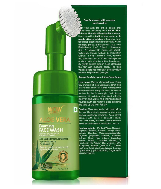 WOW Skin Science Aloe Vera Foaming Face Wash with Built-In Face Brush for deep cleansing- 150mL