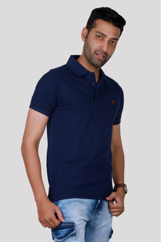 Solid Men Polo Neck Navy Blue T-Shirt