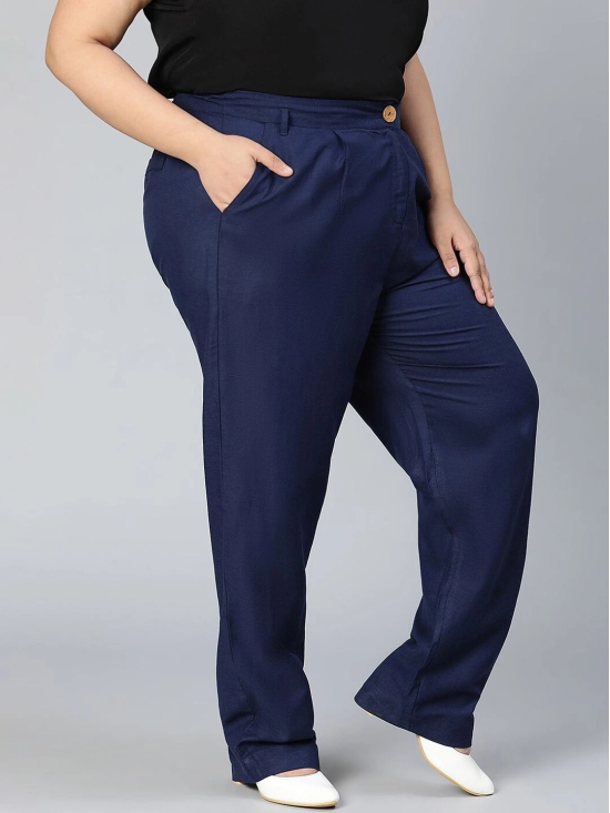 Oxolloxo Women Navy Blue High-Rise Trousers