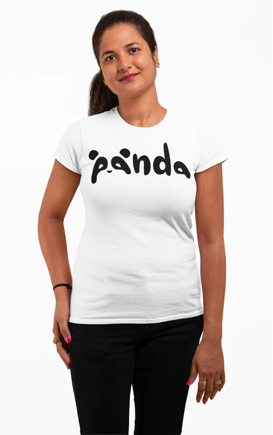 Womens Round Neck PANDA T-Shirt-White / S