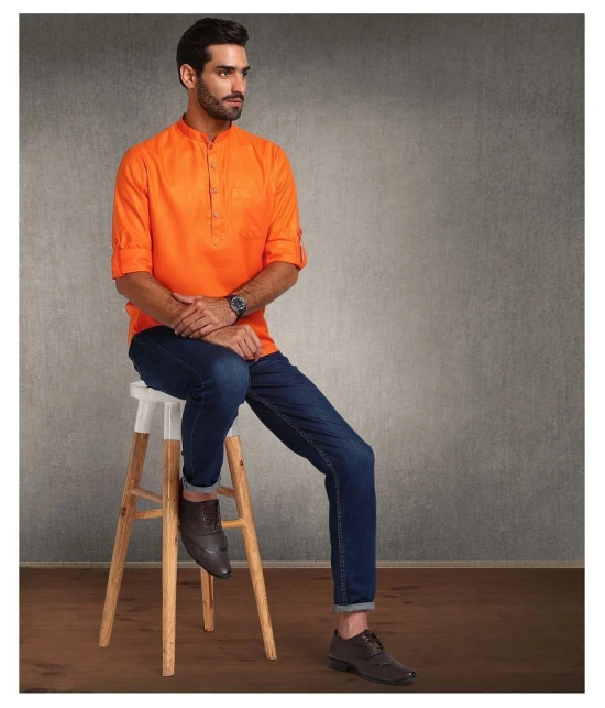 Hangup Orange Polyester Blend Kurta Single - None