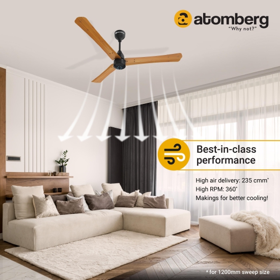 Atomberg Renesa+ 1200 mm BLDC Motor with Remote 3 Blade Ceiling Fan (Oak Wood, Pack of 1)