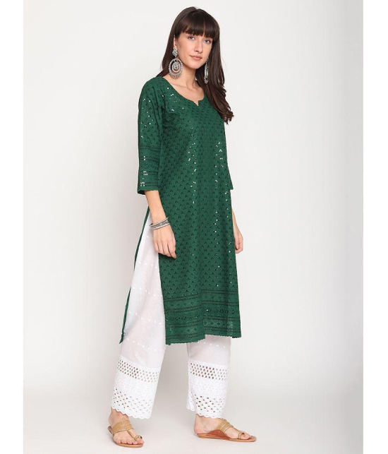 Queenley - Green Cotton Women's Straight Kurti ( Pack of 1 ) - XXL