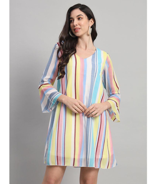 Curvydrobe Georgette Striped Mini Womens A-line Dress - Multi Color ( Pack of 1 ) - None