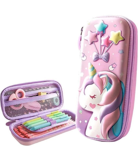 3D Unicorn Pencil Case, Cute Large Capacity Pen Box, Girls, 3D Eva Stationery Box Pink Pencil Pouch Organizer Compartments Cosmetic Zip Pouch Bag School Supplies, Kids Students - Canvas