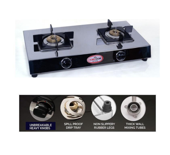HOMESTONE CROWN MONARCH STYLISH 2 BURNER STAINLESS STEEL STOVE WITH SQUARE PAN SUPPORT 

