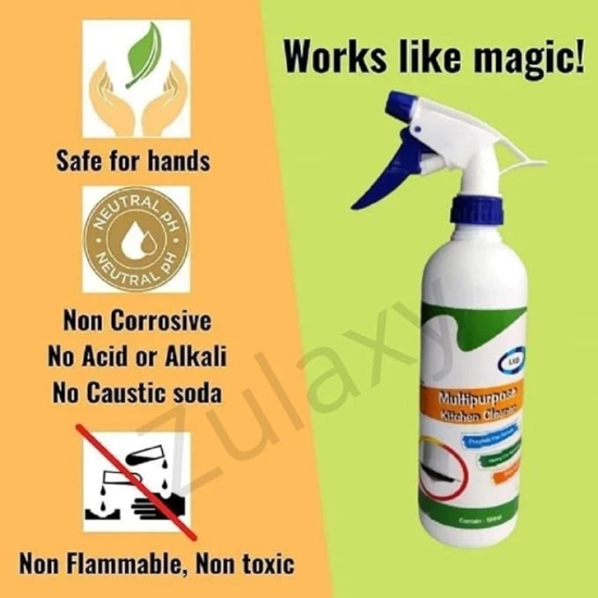 Zulaxy Kitchen Cleaner Spray for Oil & Grease Stain Remover, All Surface Non-Toxic & Non-Flammable Magic Degreaser Cleaning Spray for Kitchen, Chimney, Sink, Grill, Exhaust Fan & More! (500 ml)