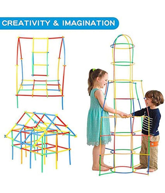 Fratelli Colorful Pipe Straw Stick Building Block Educational Assembly Toy for Kids (100 Pieces)