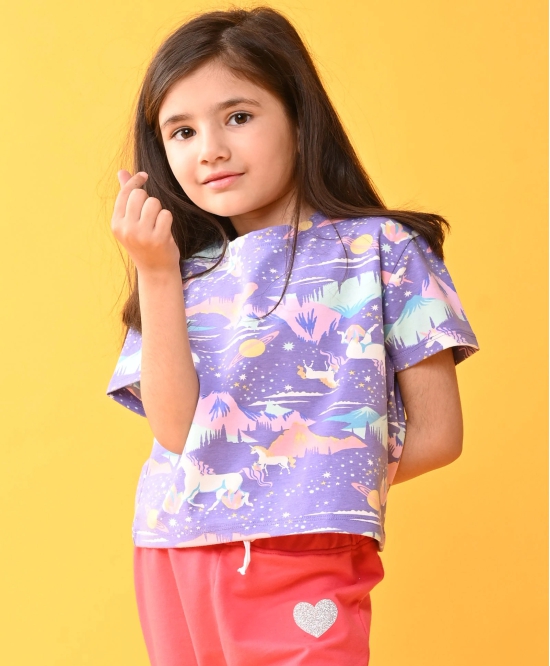 SUMMER UNICORN PLANET GIRLS SHORTS SLEEVE T-SHIRT - PURPLE-7-8 YEARS / 1N / PURPLE