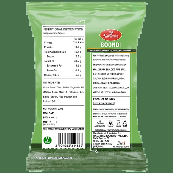 Haldiram's Namkeen - Boondi Plain (Del), 200 G Pouch