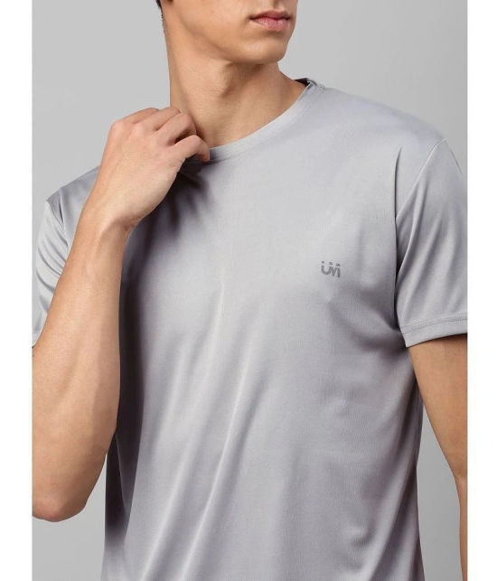 UrbanMark Polyester Regular Fit Solid Half Sleeves Mens T-Shirt - Light Grey & White ( Pack of 2 ) - None