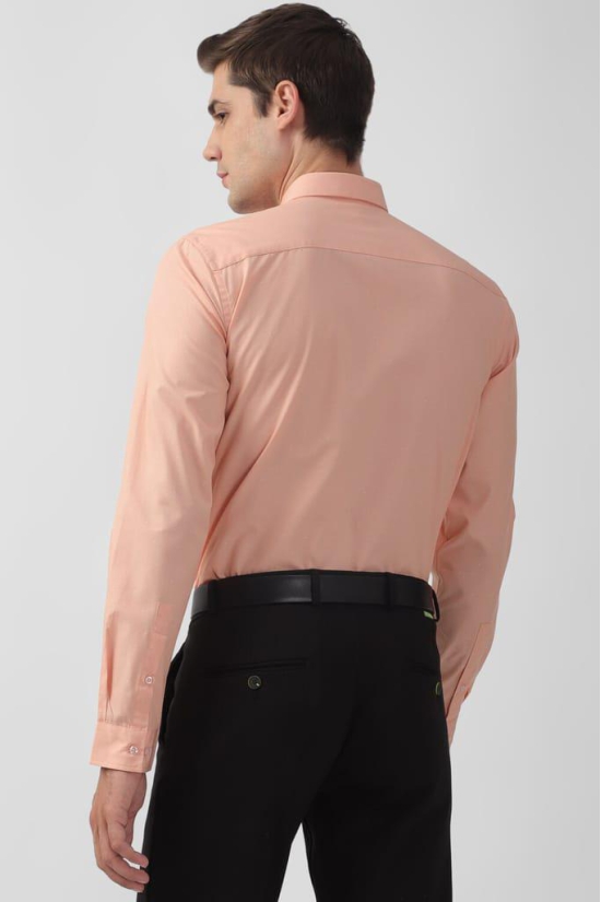 Men Peach Slim Fit Formal Full Sleeves Formal Shirt