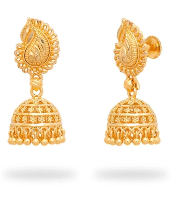 LUV FASHION Golden Jhumki Earrings ( Pack of 1 ) - Golden