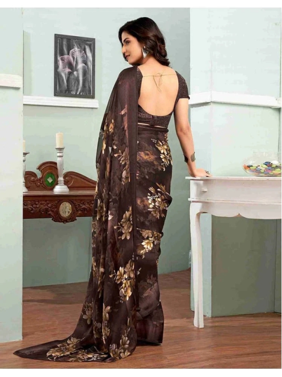 Sitanjali Georgette Printed Saree With Blouse Piece - Brown ( Pack of 1 ) - Brown