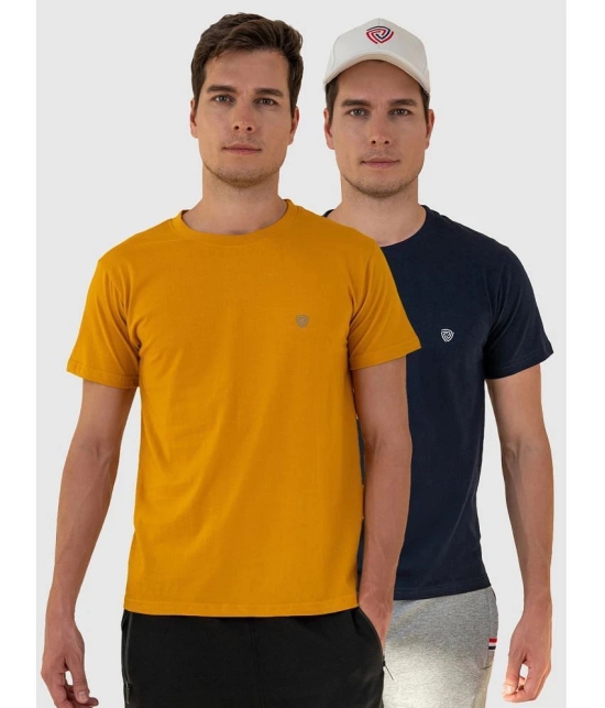 Lux Cozi Cotton Regular Fit Solid Half Sleeves Mens T-Shirt - Mustard ( Pack of 2 ) - None