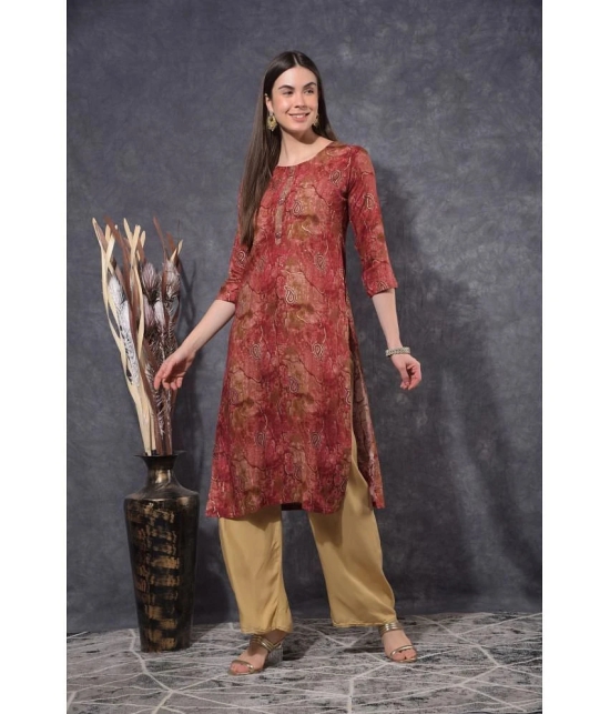 Mamoose Cotton Blend Self Design Straight Womens Kurti - Rust ( Pack of 1 ) - None