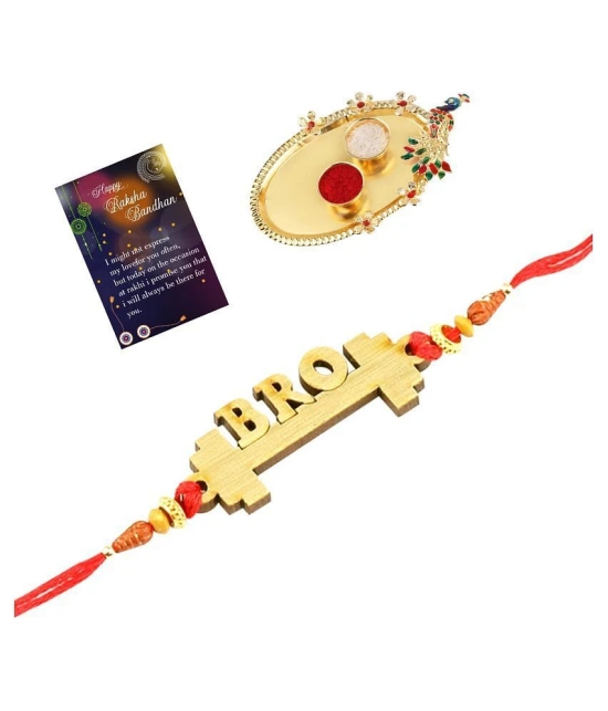 Stylish  Bhaiya Rakhi  BRO Designer Pendent  For Bhaiya/Brother/Bhai With Roli Chawal And 1 Greeting Card 1 Kankawati Pooja Thali - None